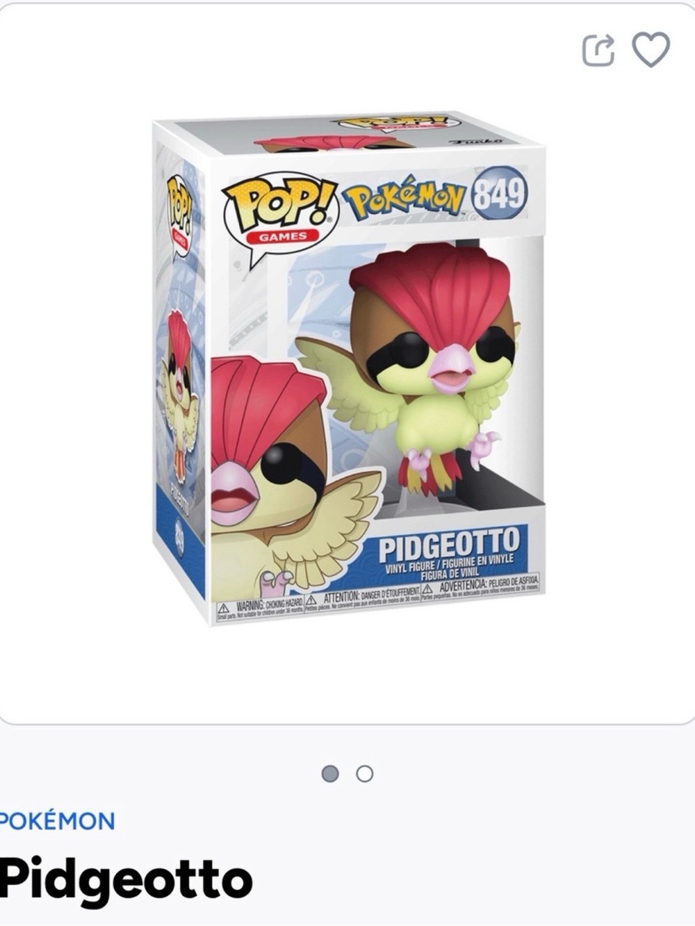 Funko Pop! Pokémon Pidgeotto Vinyl Figure - Red, Green, Pink, Brown- 849